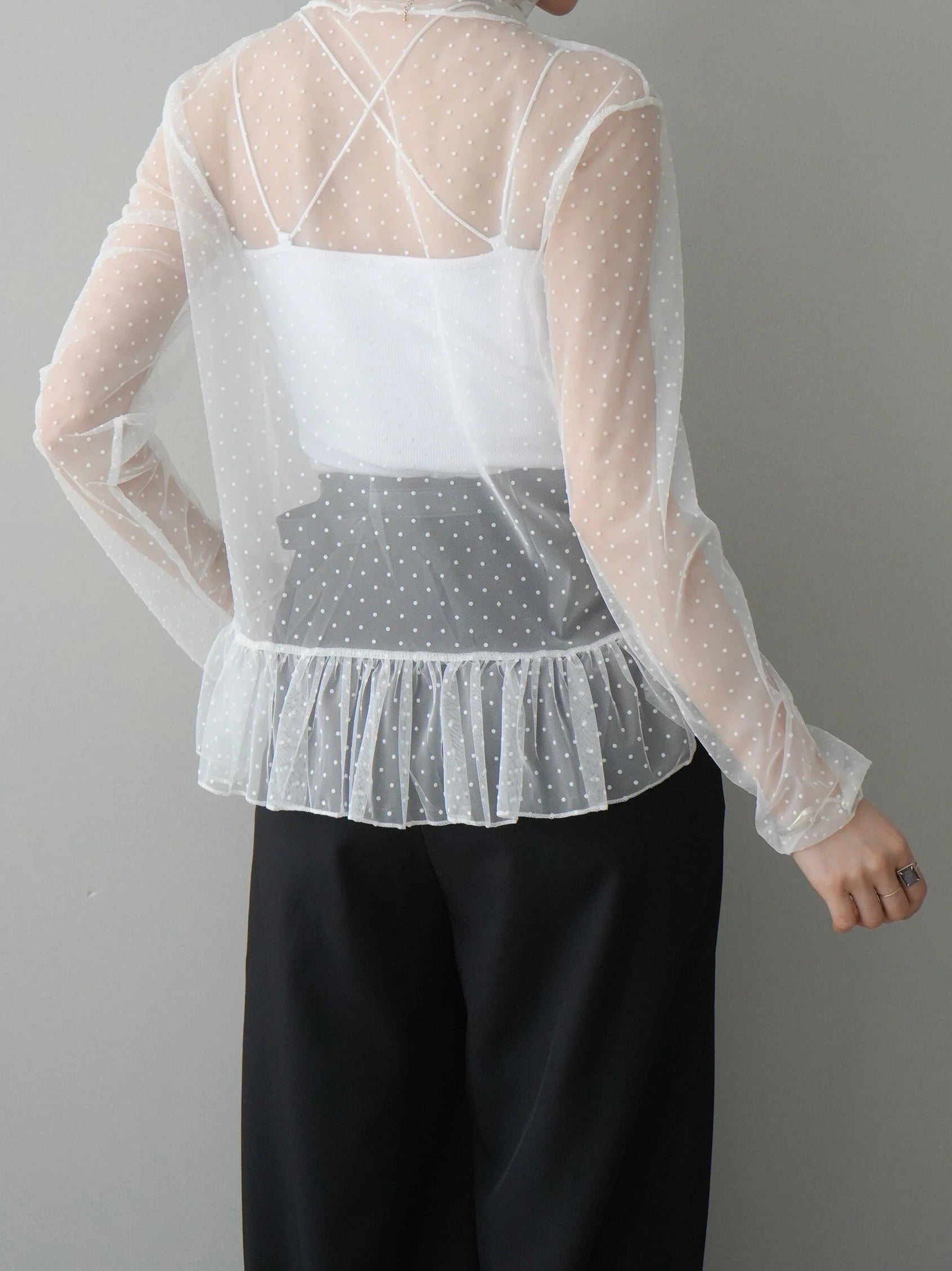 ハイネックシアードットチュールトップス　3色入 - SonderSable