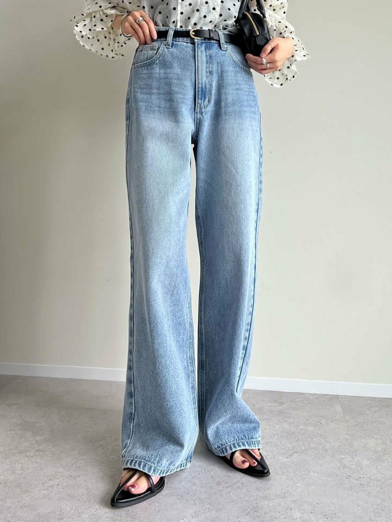 Cotton denim wide straight pants (3 colors)