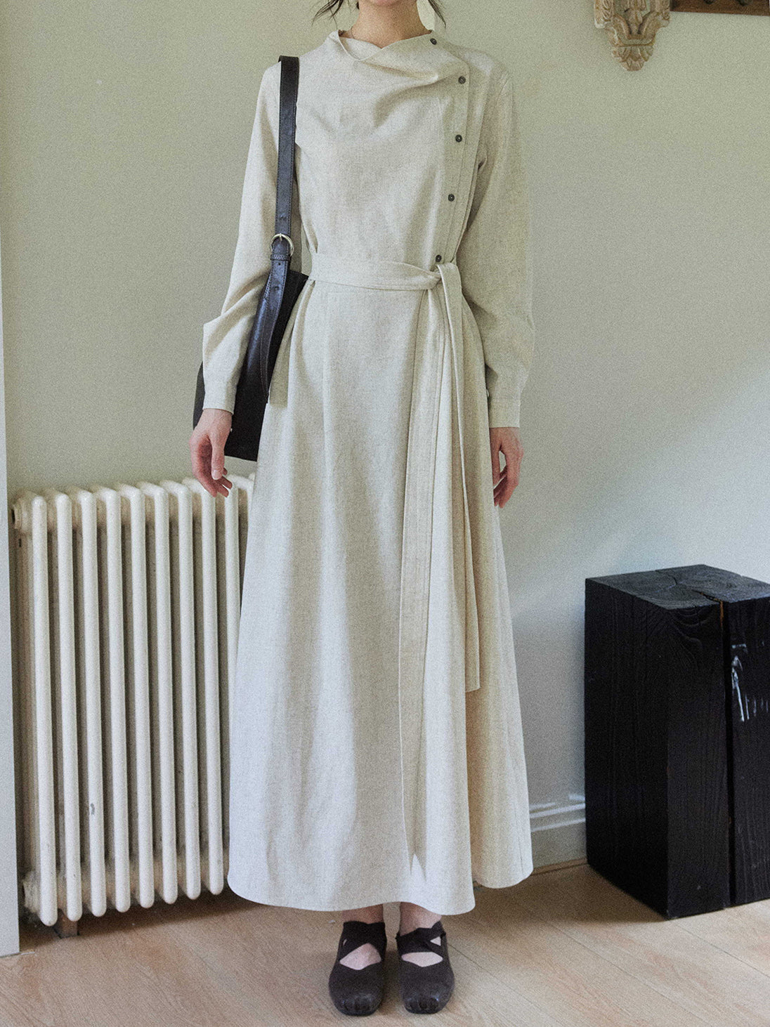 Asymmetrical draped long dress (2 colors)