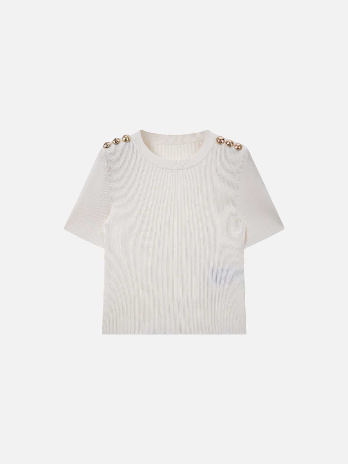 Shoulder metal button rib knit 2 colors