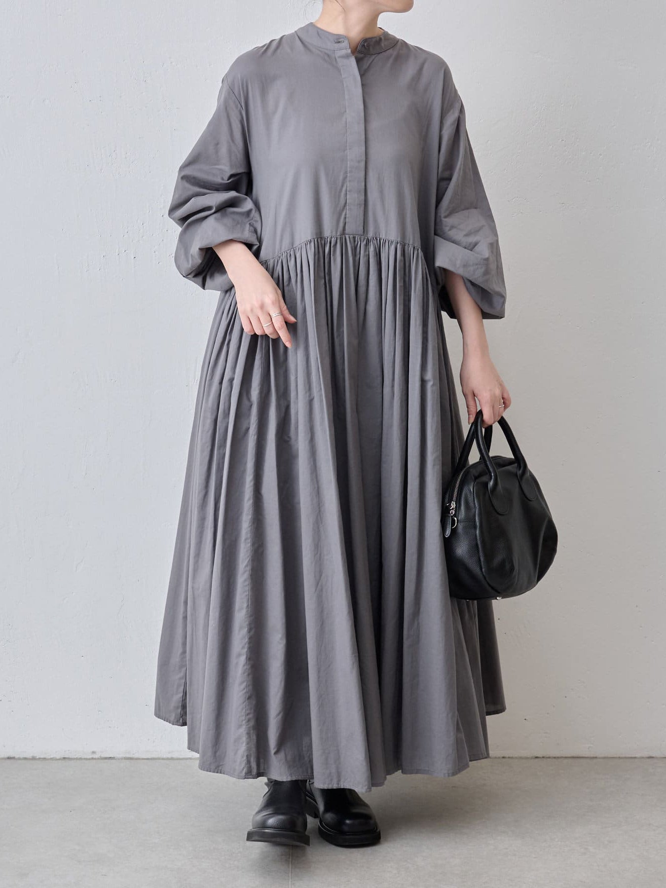 Gathered long shirt dress in 3 colors