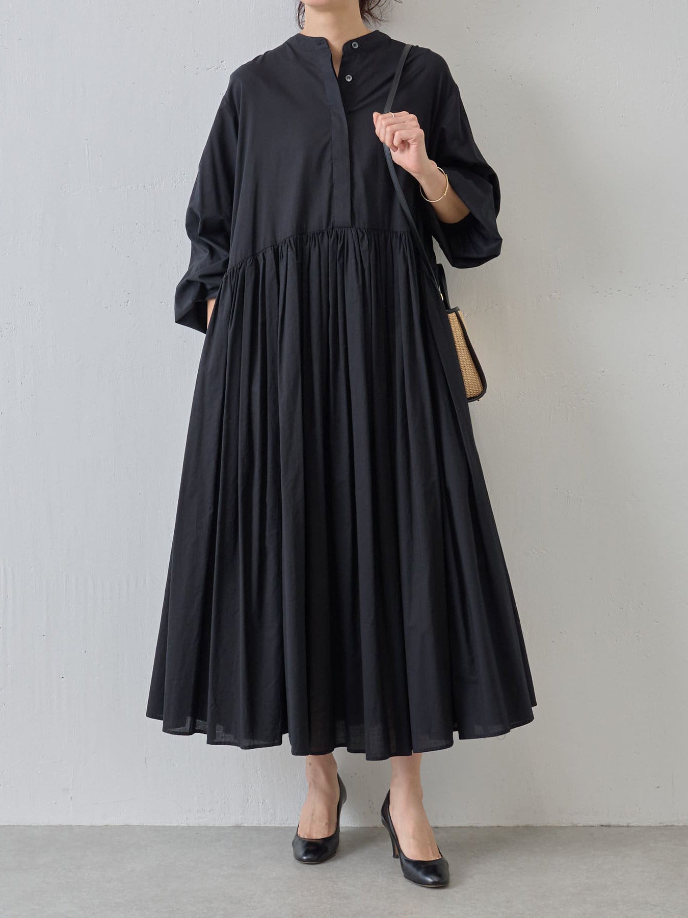 Gathered long shirt dress in 3 colors