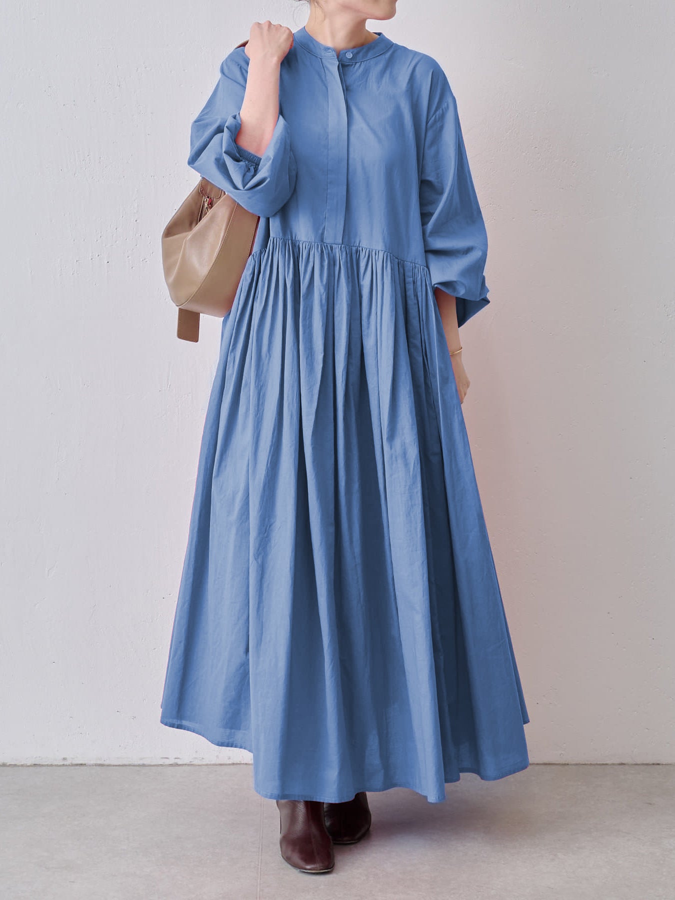 Gathered long shirt dress in 3 colors
