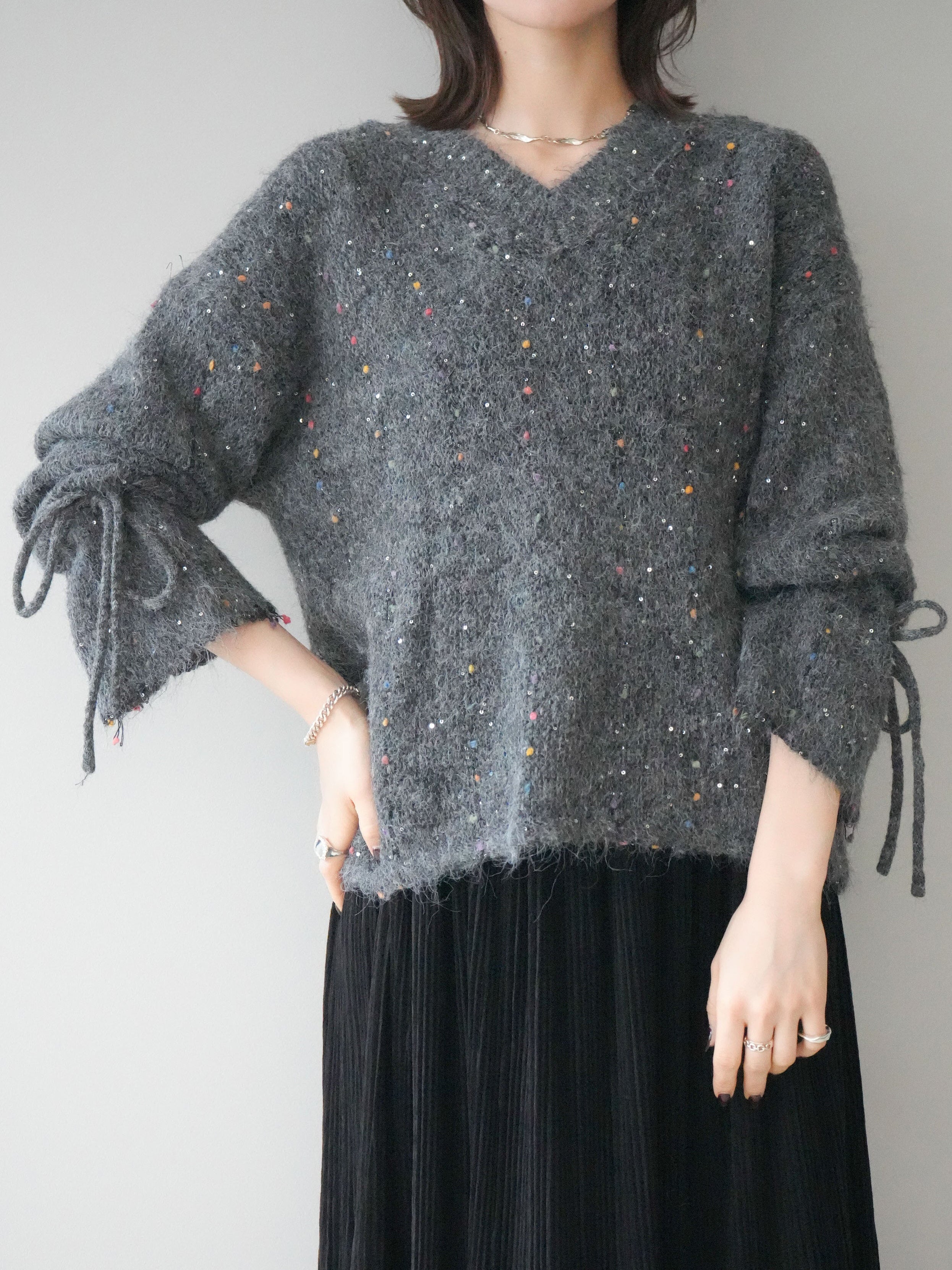 キャンディースリーブカラーネップドットニット　4色入