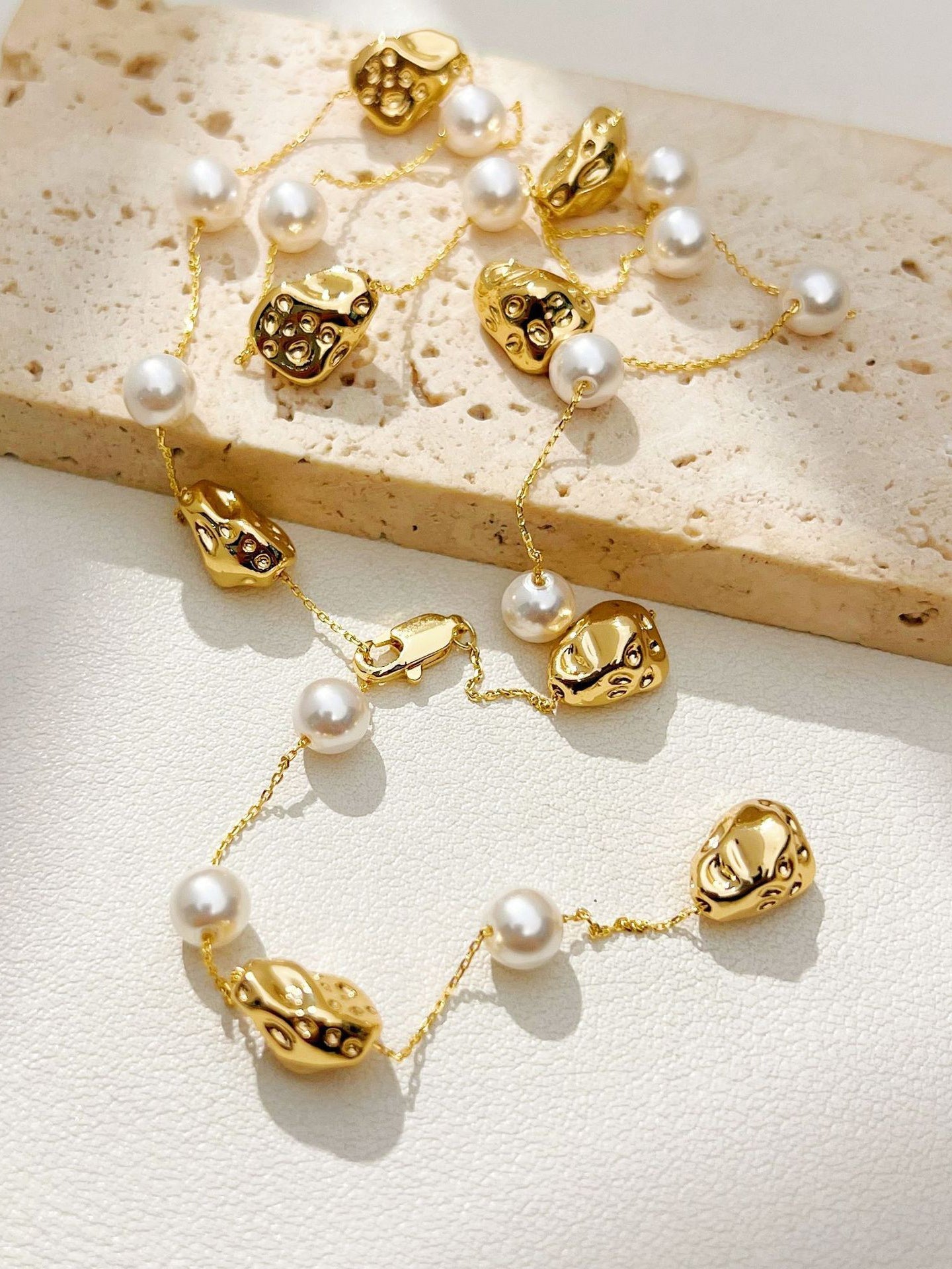 Baroque Stone Pearl Chain Necklace (3 colors)