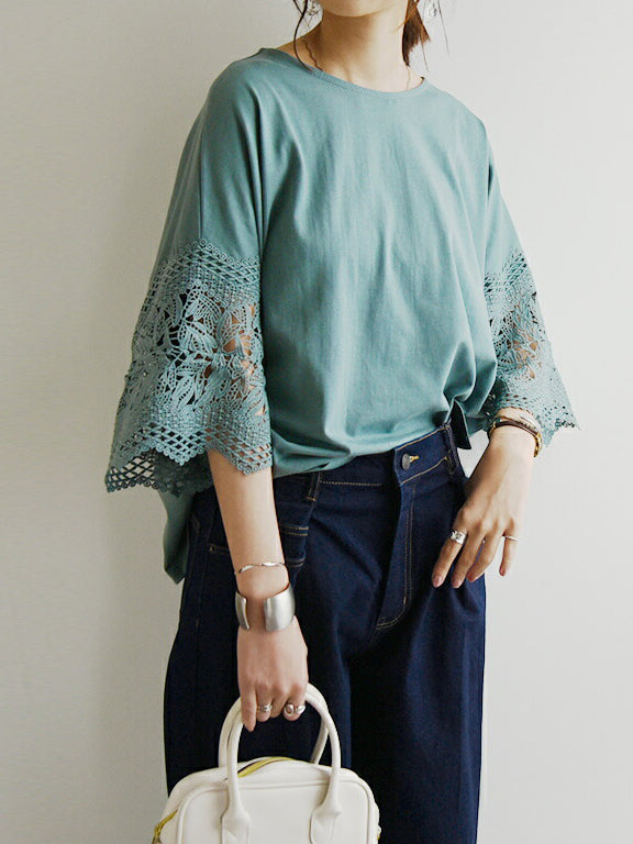 Lace sleeve cut and sew in 4 colors