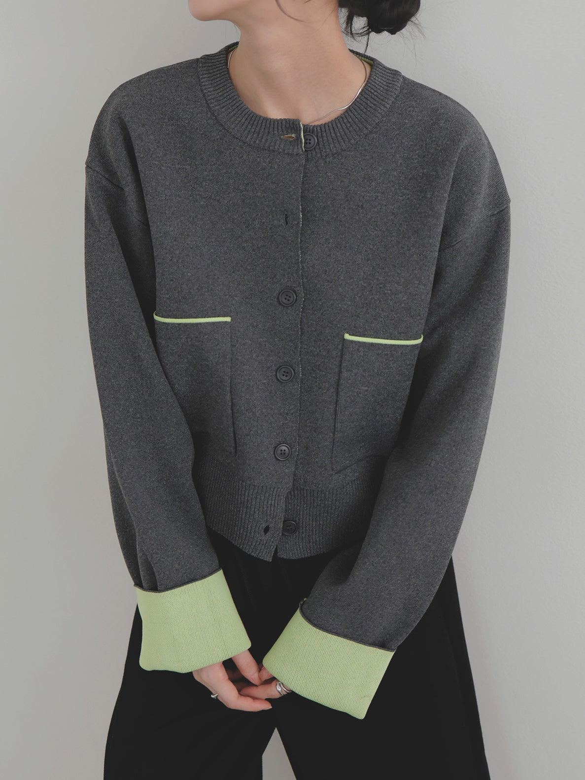 バイカラーニットカーディガン　4色入