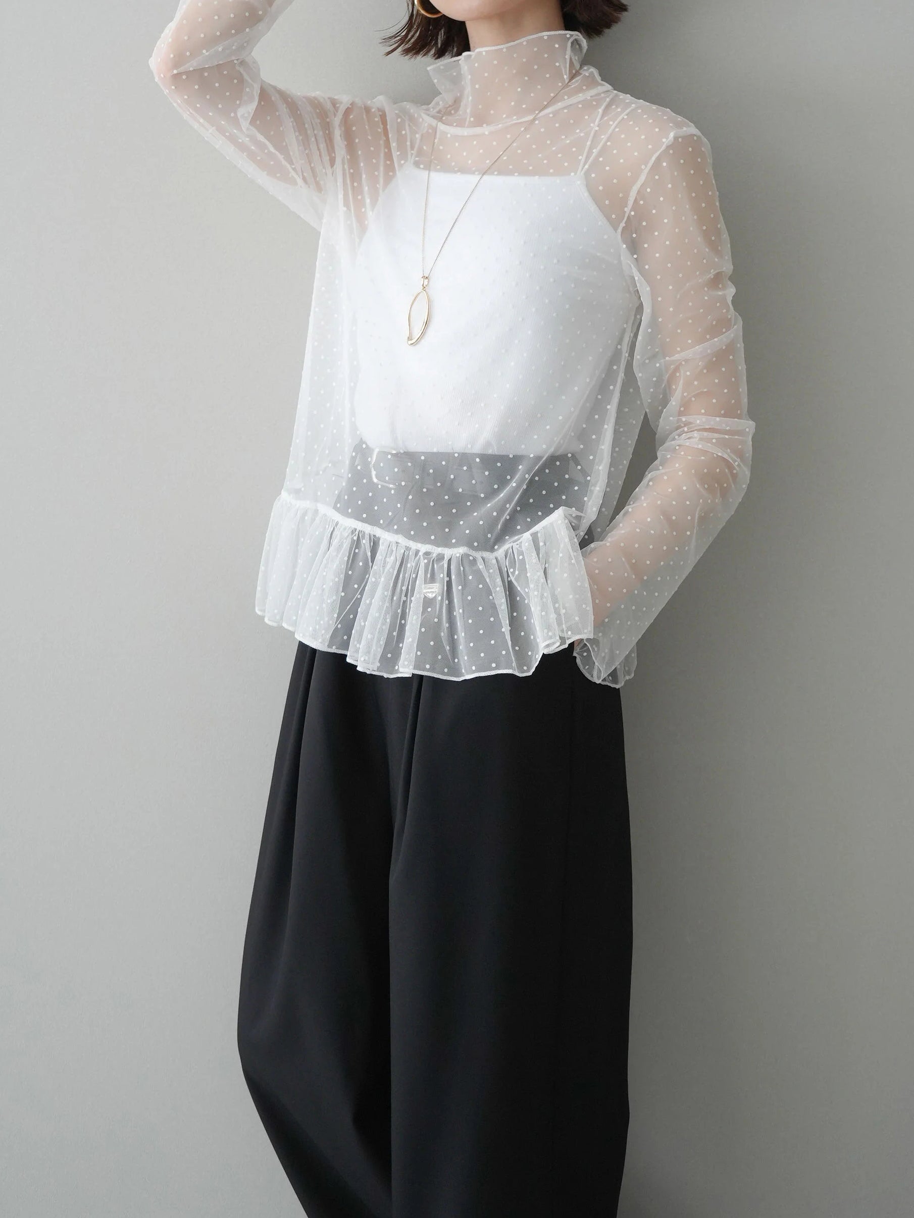 ハイネックシアードットチュールトップス　3色入 - SonderSable