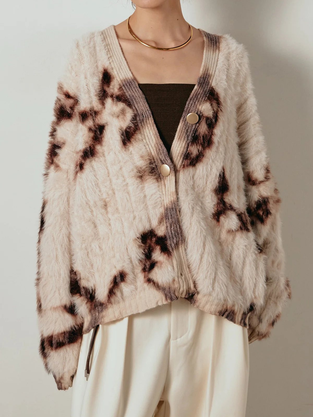 タイダイ柄シャギーニットカーディガン　3色入