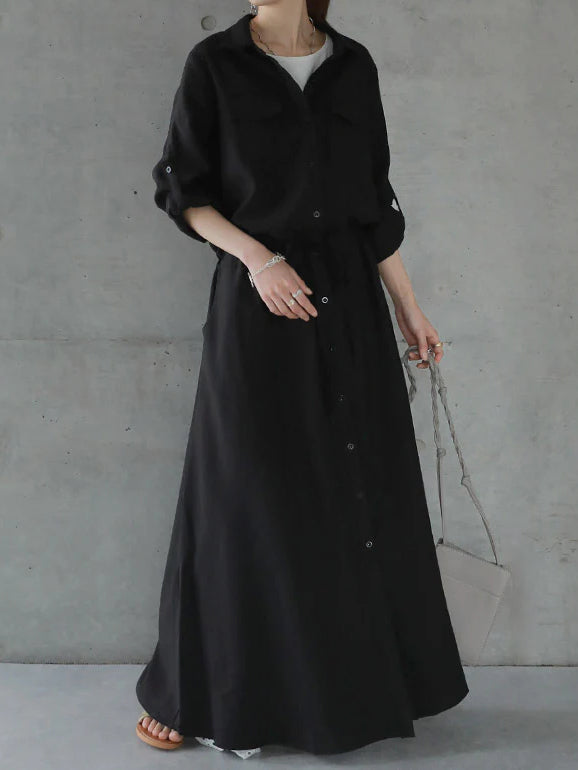 Drawstring long shirt dress in 5 colors
