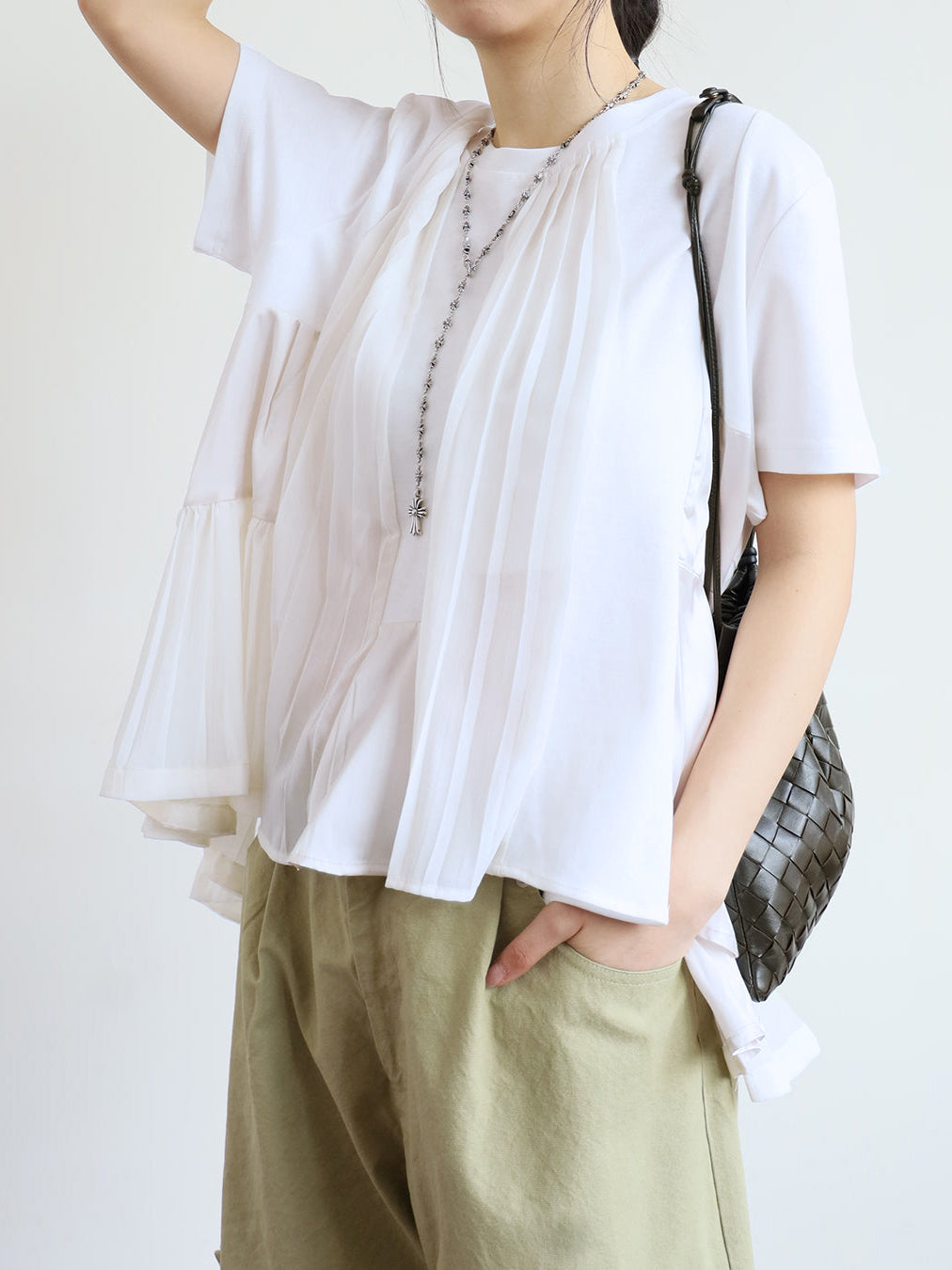 プリーツドッキングアシメデザインTシャツ　4色入