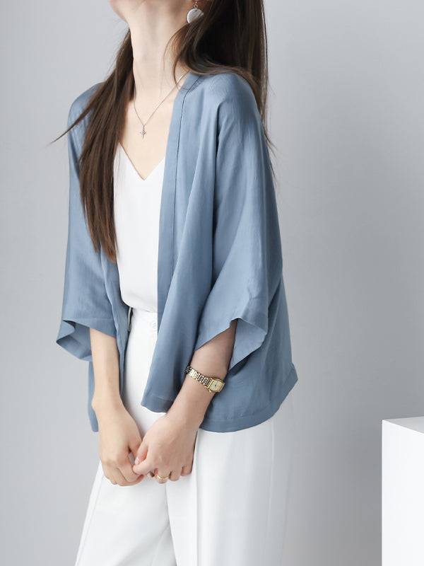 Glossy satin haori blouse in 4 colors