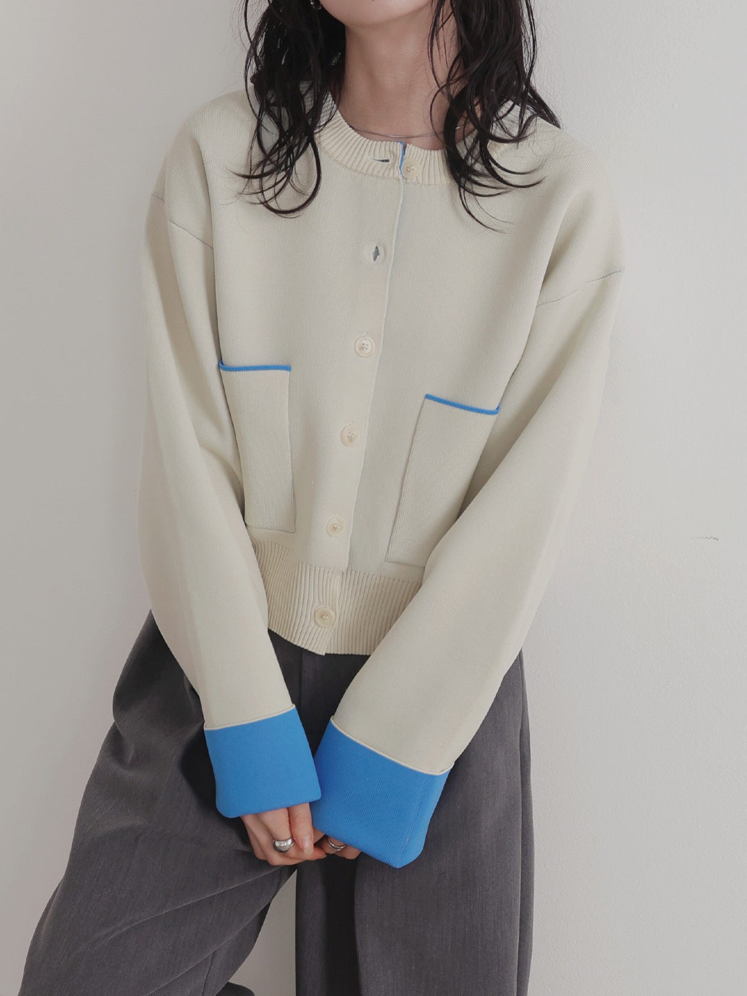 バイカラーニットカーディガン　4色入
