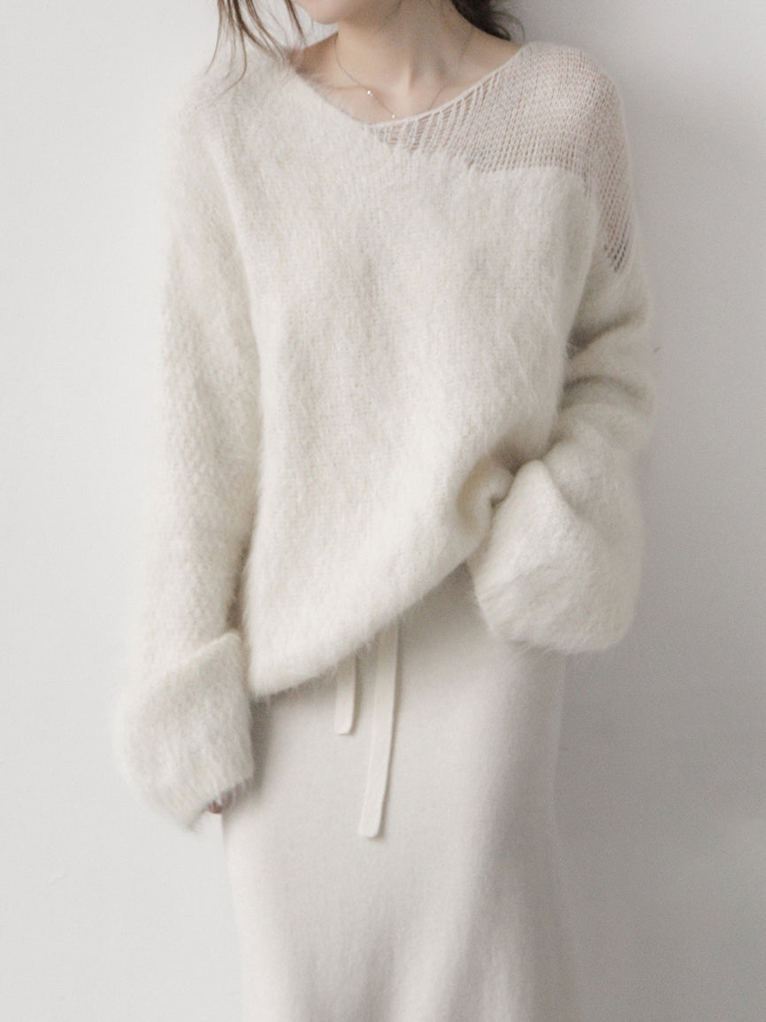 Asymmetric sheer knitwear in 3 colors