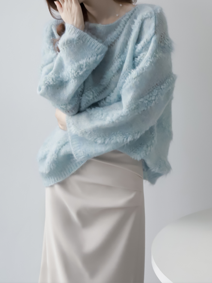 Diagonal fringe design knitwear in 3 colors