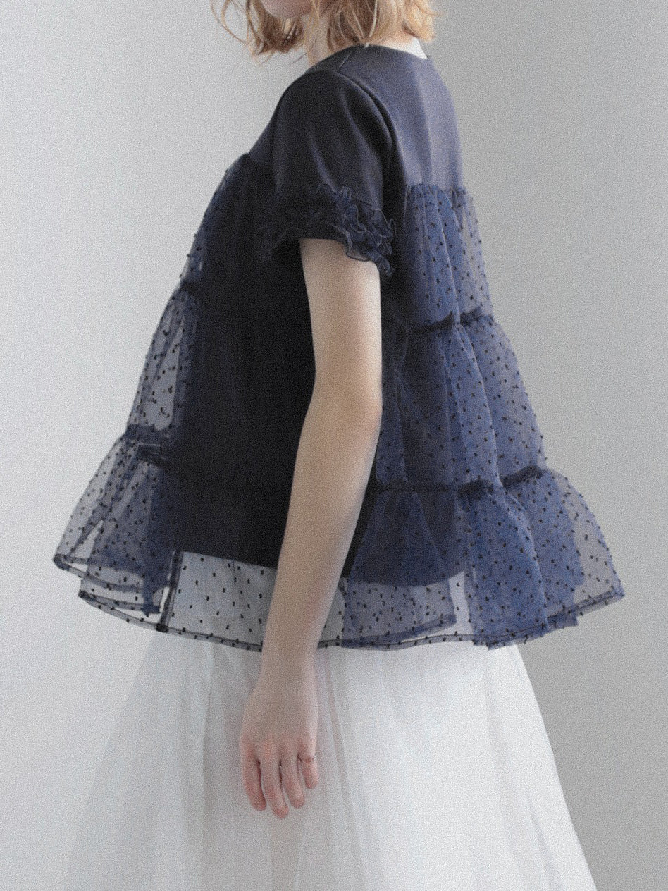 Tiered Tulle T-Shirt | Navy, White & Black