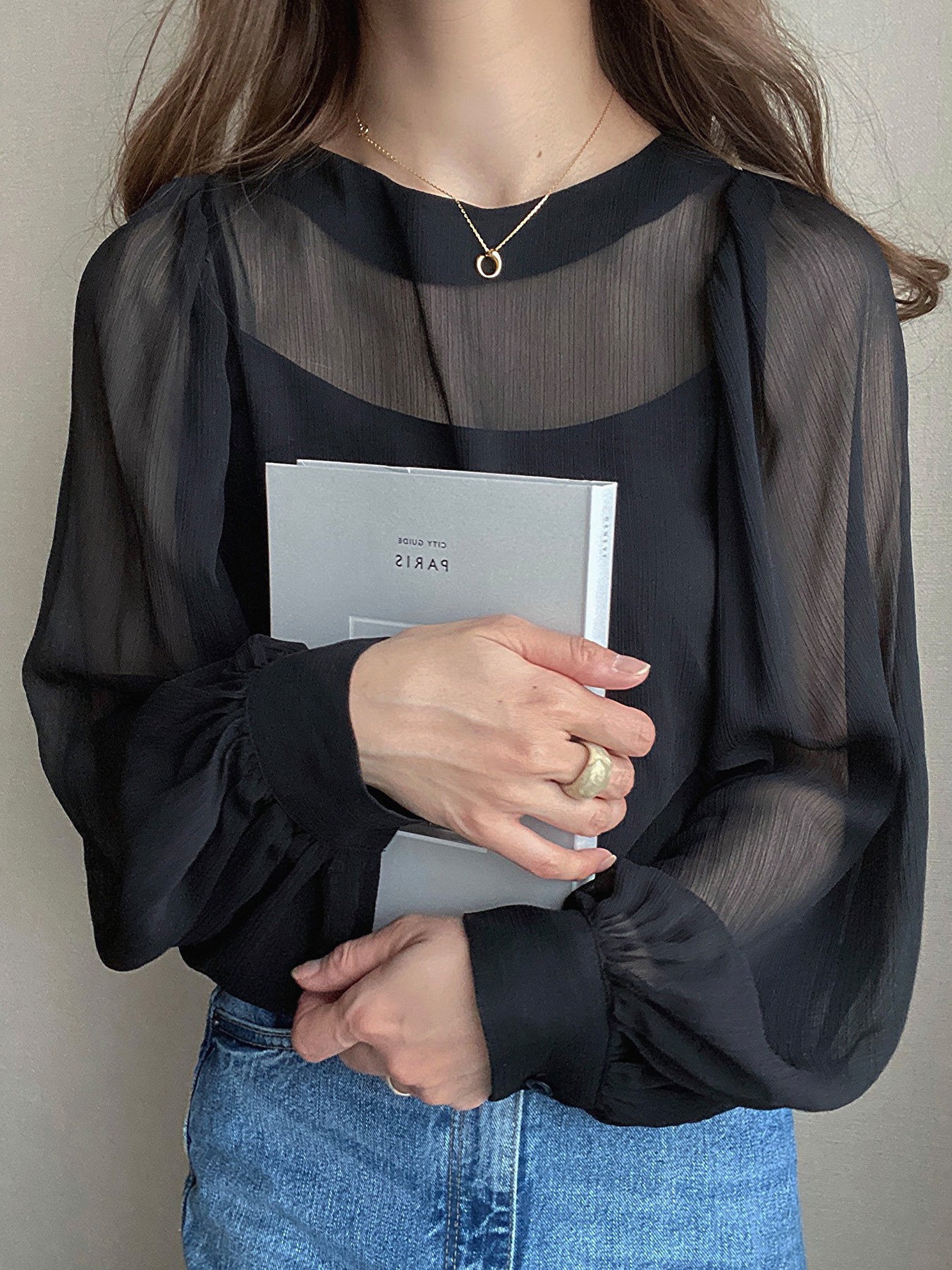 Balloon sleeve sheer blouse in 5 colors