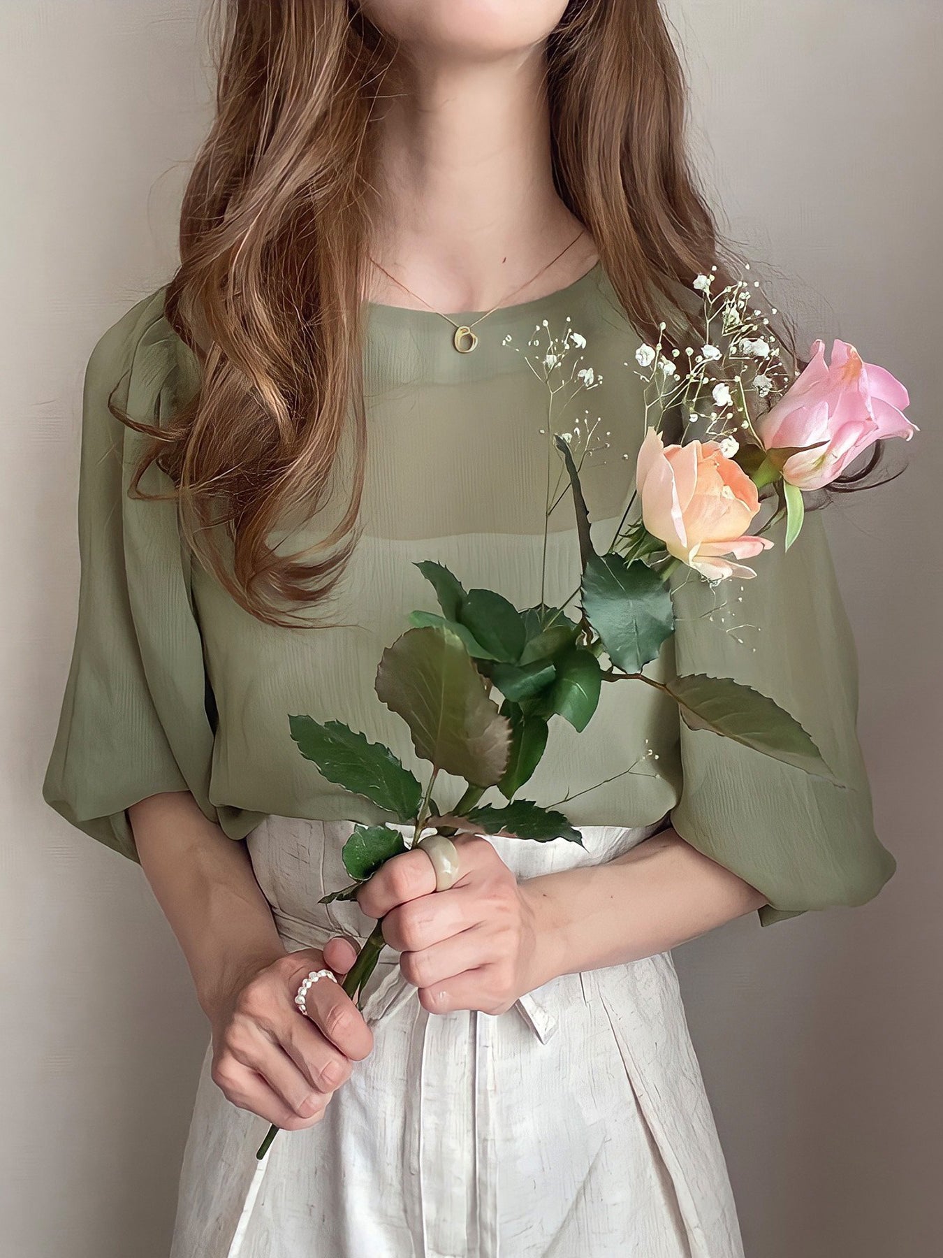 Balloon sleeve sheer blouse in 5 colors