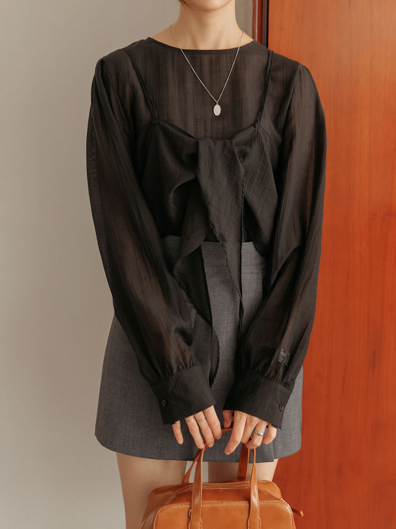 2-way ribbon bustier and willow blouse ensemble (5 colors)