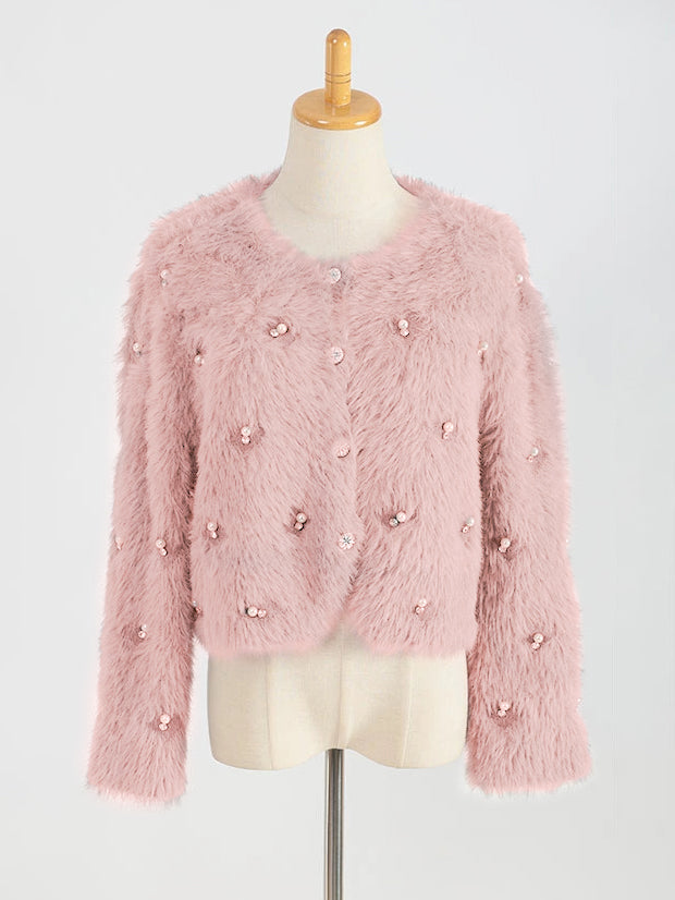 Pearl Bijou Shaggy Feather Cardigan (4 colors)