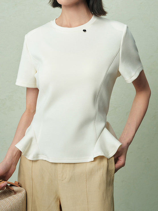 Crew neck peplum T-shirt in 2 colors