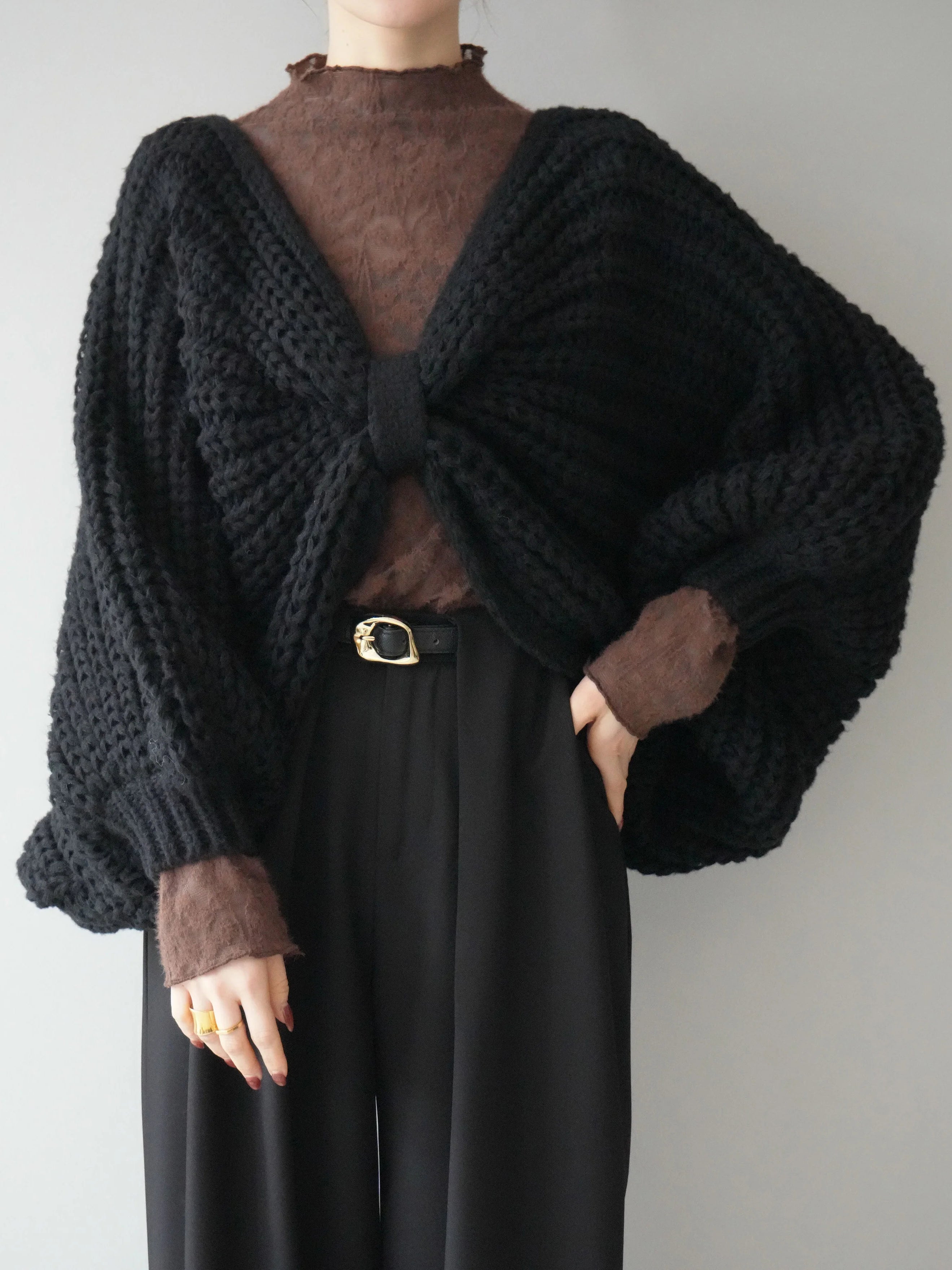 ローゲージ畦編みドルマンニットボレロ　2色入