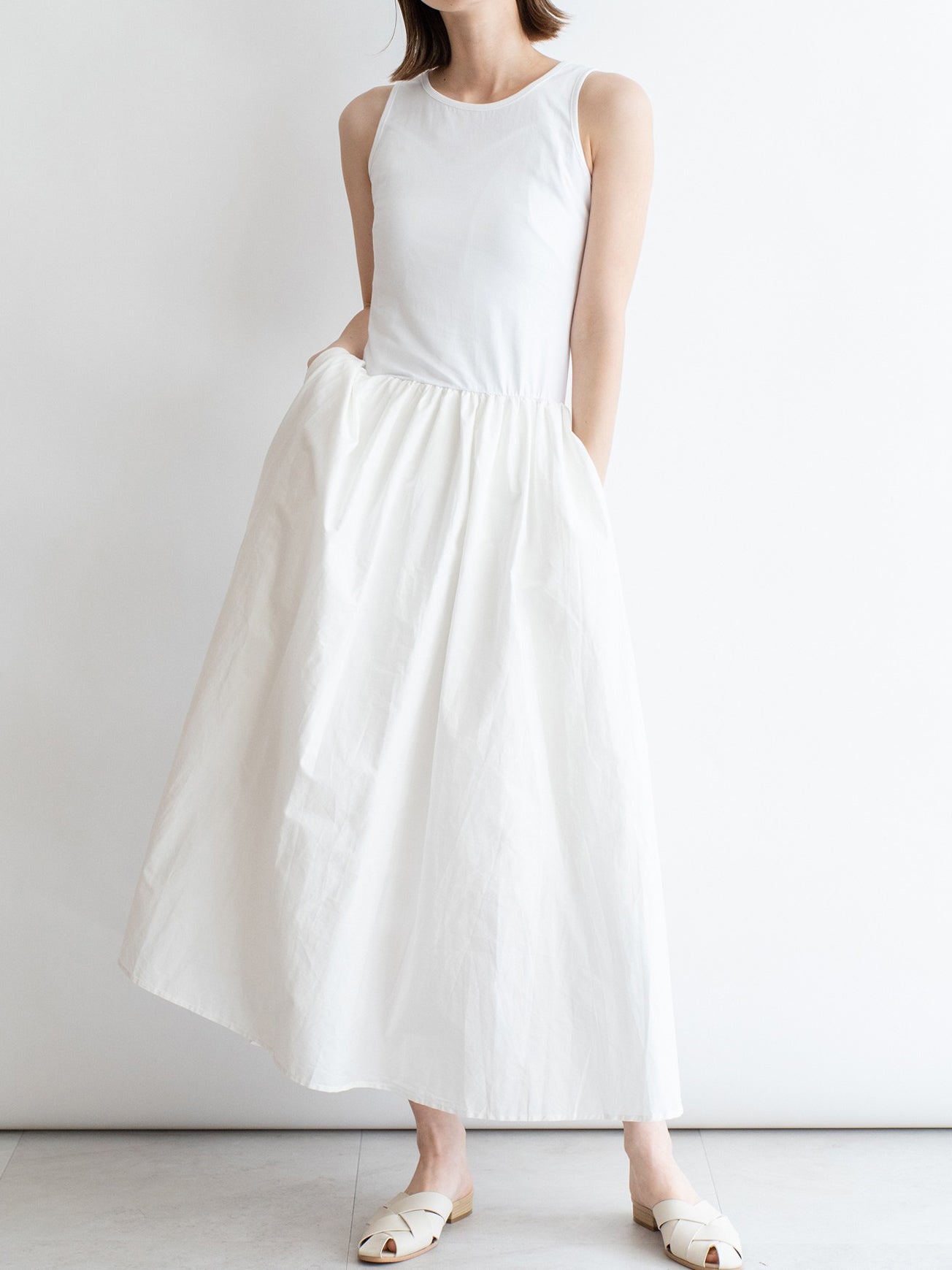 Sleeveless knit docking maxi flare dress in 6 colors