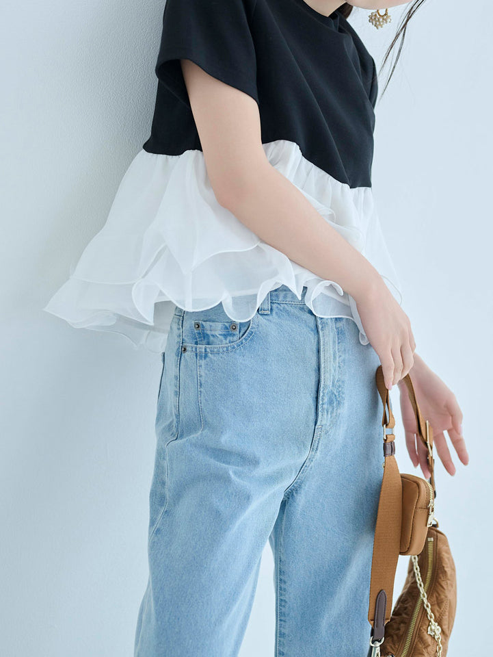 Voluminous Peplum Docking Cut and Sewn T-shirt (2 colors)