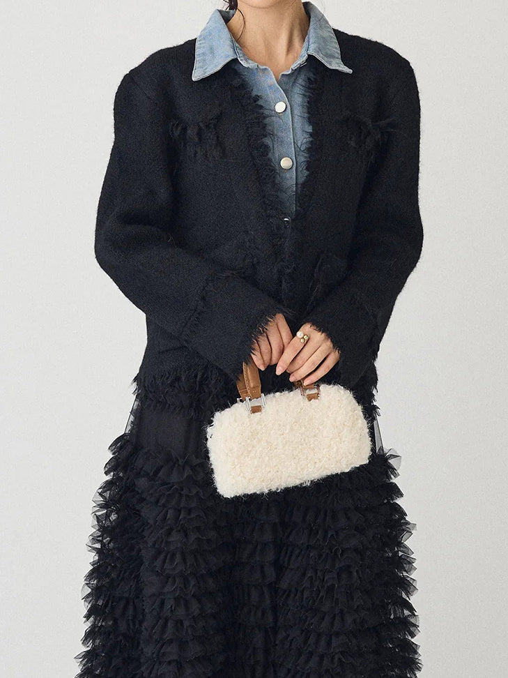 Denim shirt docking tweed cardigan (2 colors)