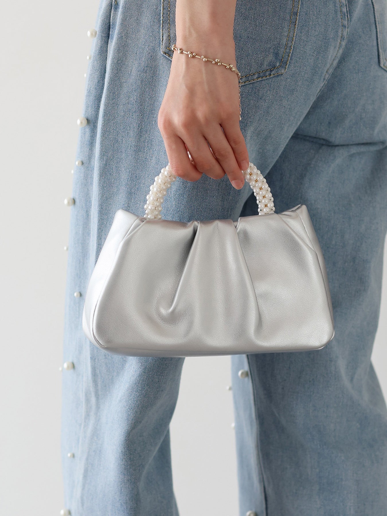 Pearl handle 2-way mini bag in 5 colors