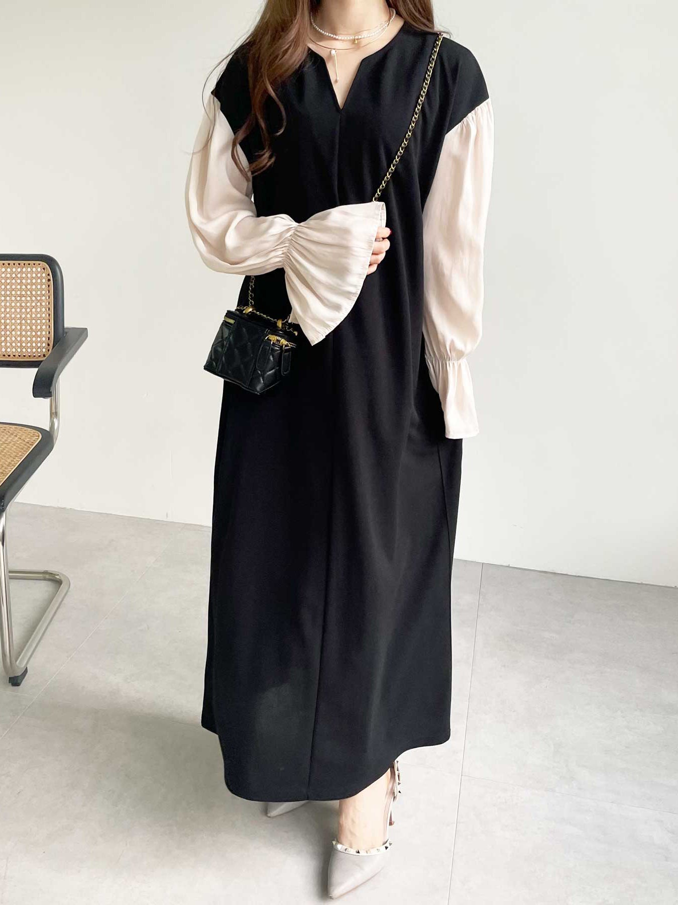 Blouse layered style docking dress (3 colors)