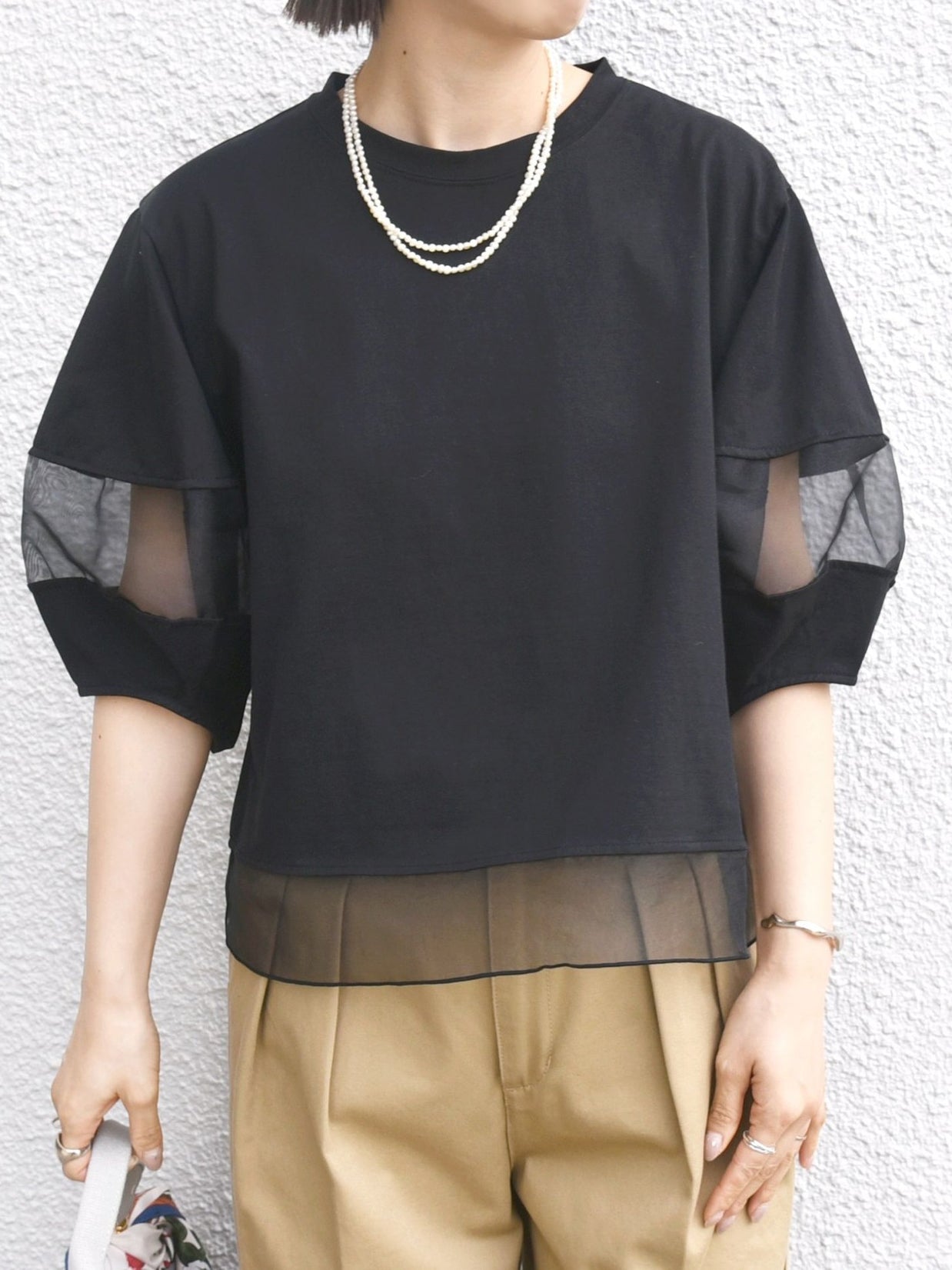 Sheer Docking Lantern Sleeve T-Shirt (2 colors)