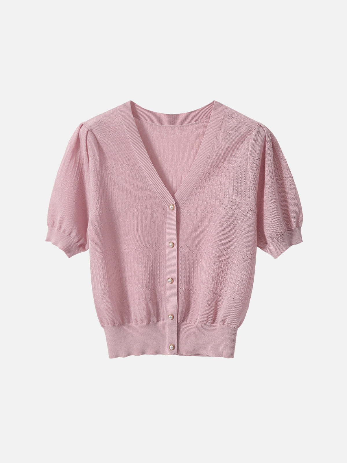 V-neck pearl short-sleeve knit in 2 colors