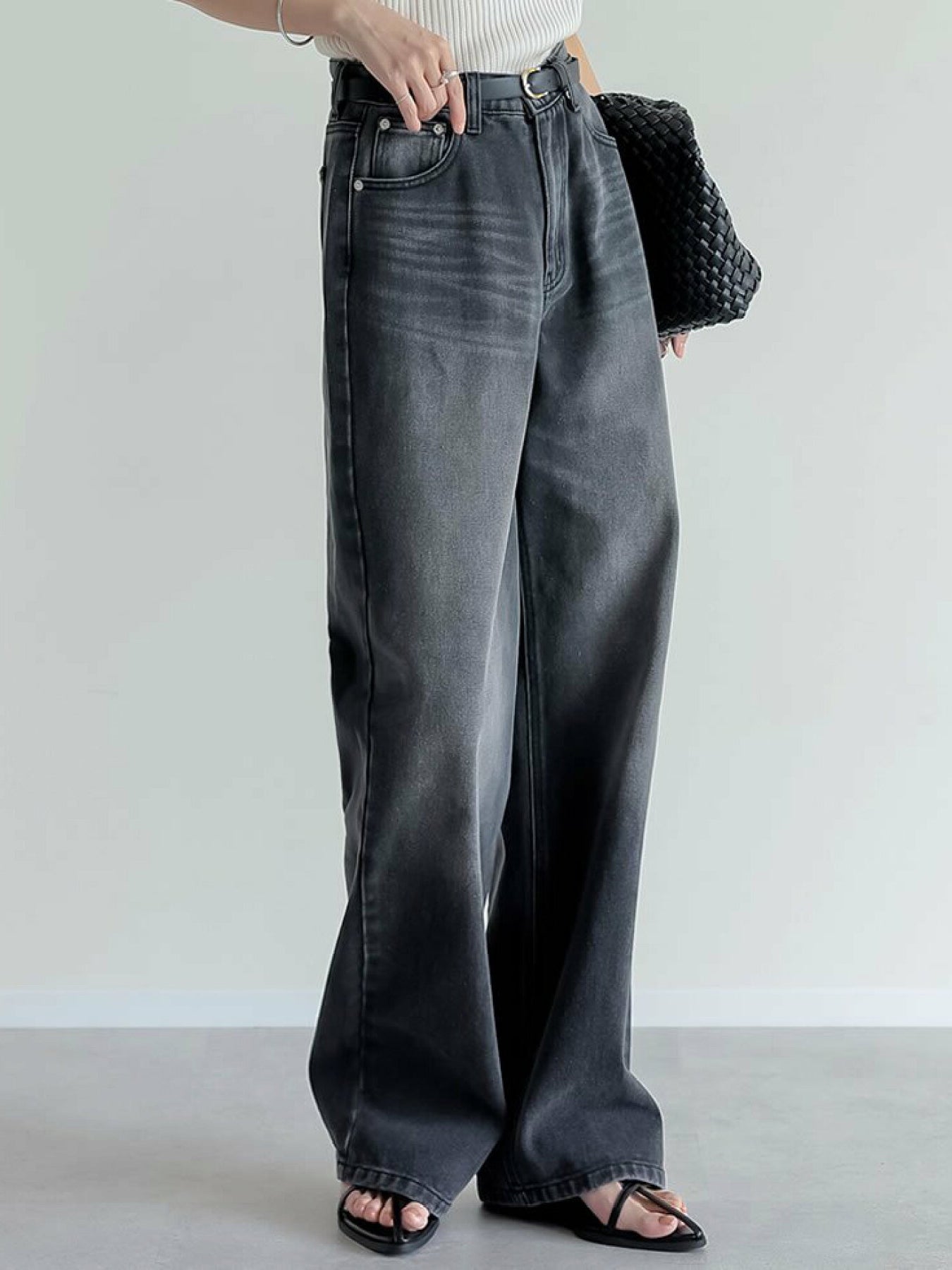 Cotton denim wide straight pants (3 colors)