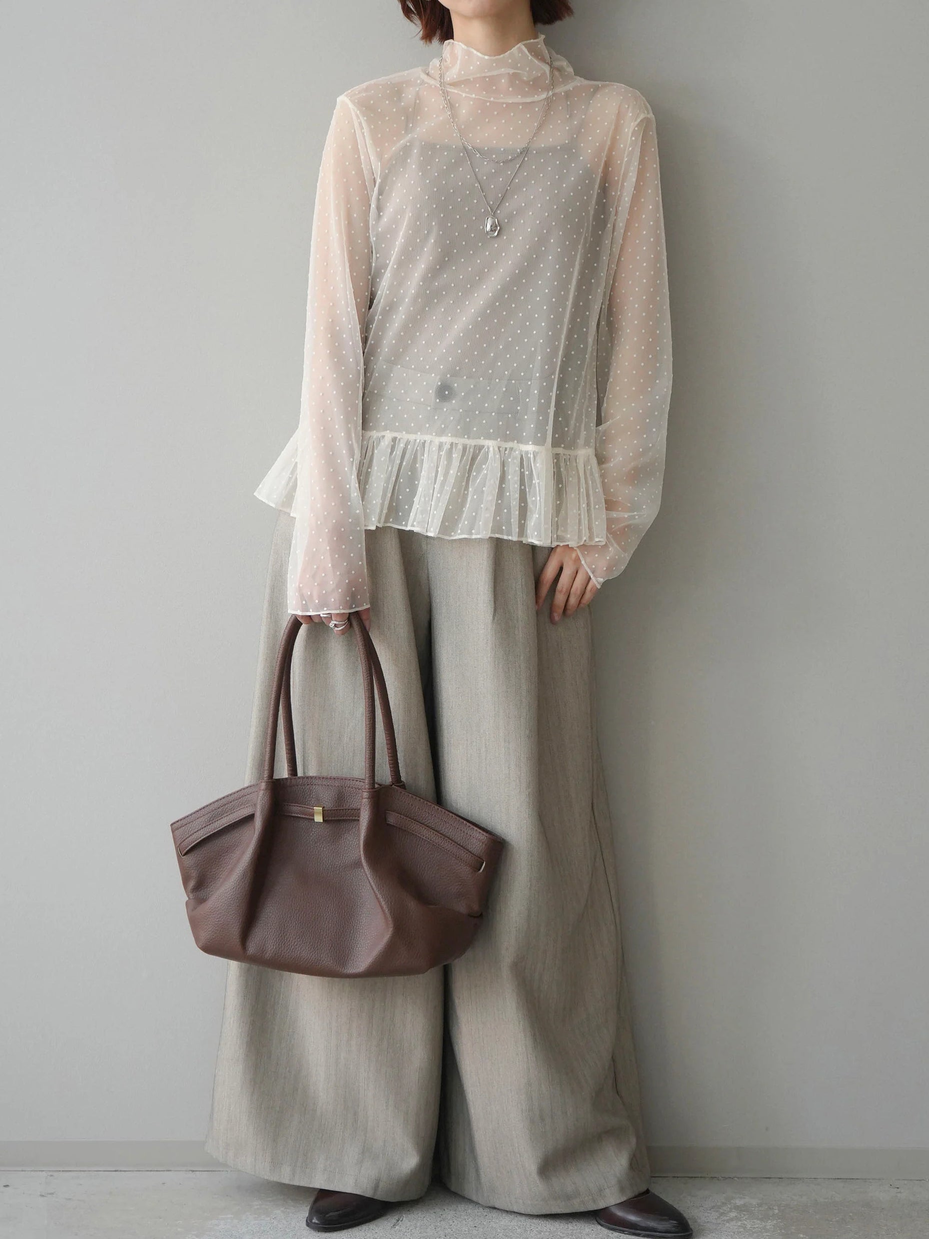 ハイネックシアードットチュールトップス　3色入 - SonderSable