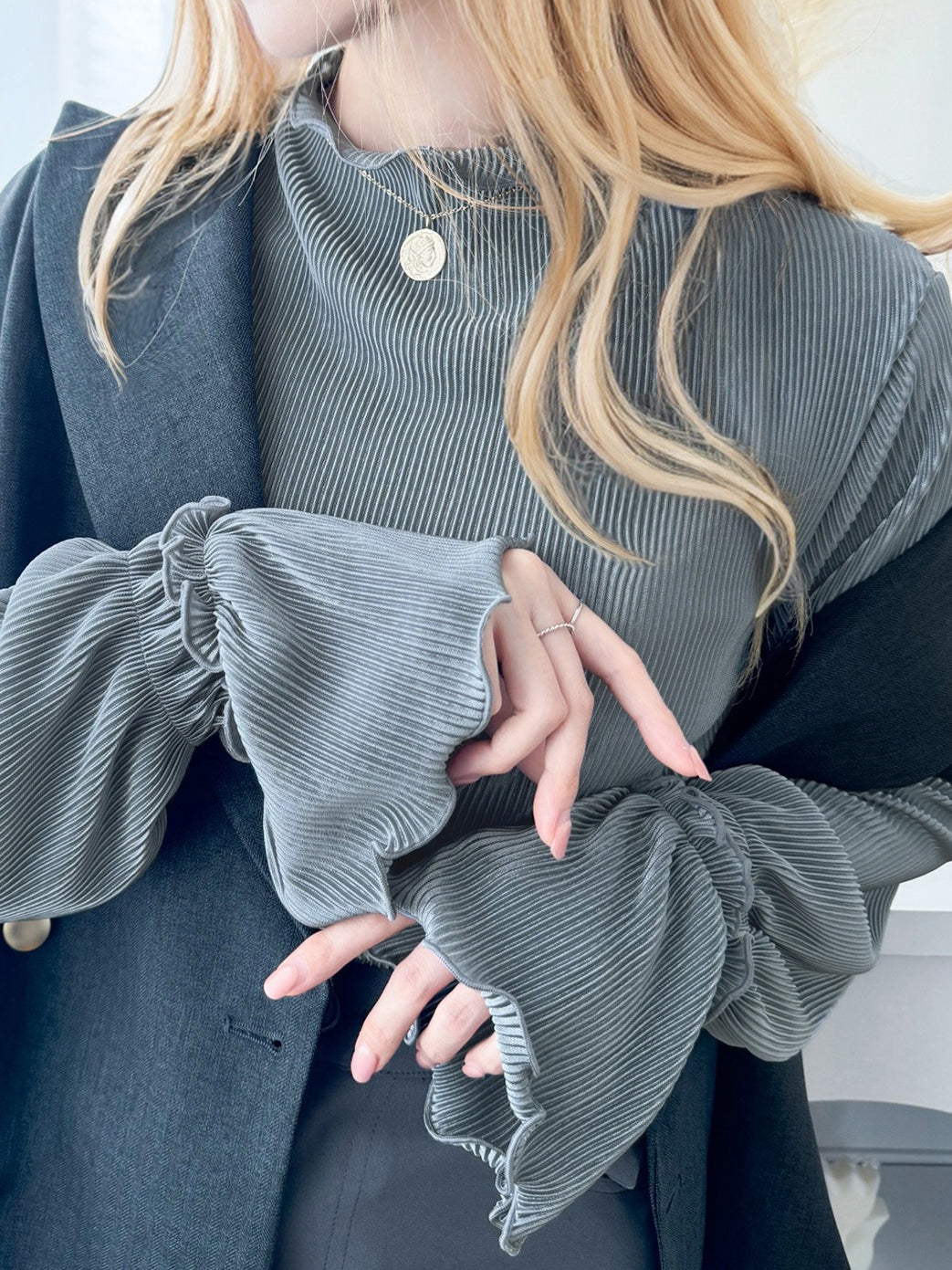 Candy Sleeve Pleated Mellow Cut and Sew (4 Colors)