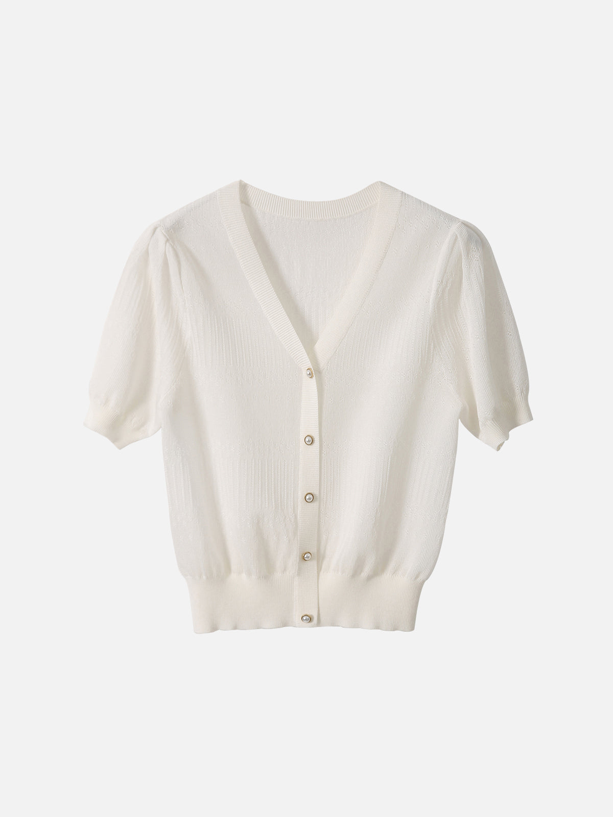 V-neck pearl short-sleeve knit in 2 colors