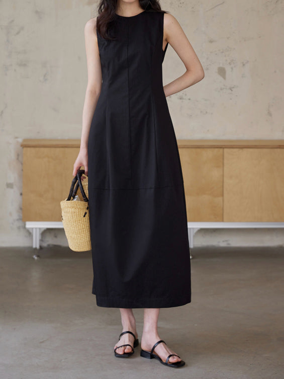 Sleeveless long balloon dress in 2 colors