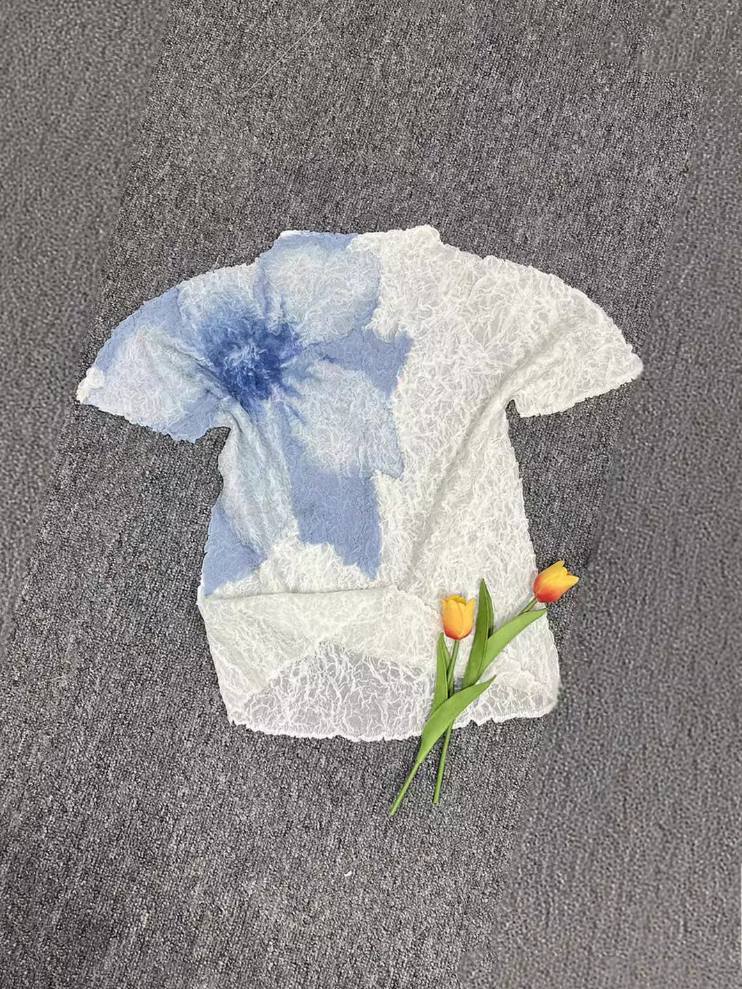 High neck flower wrinkled cut and sew, 6 colors