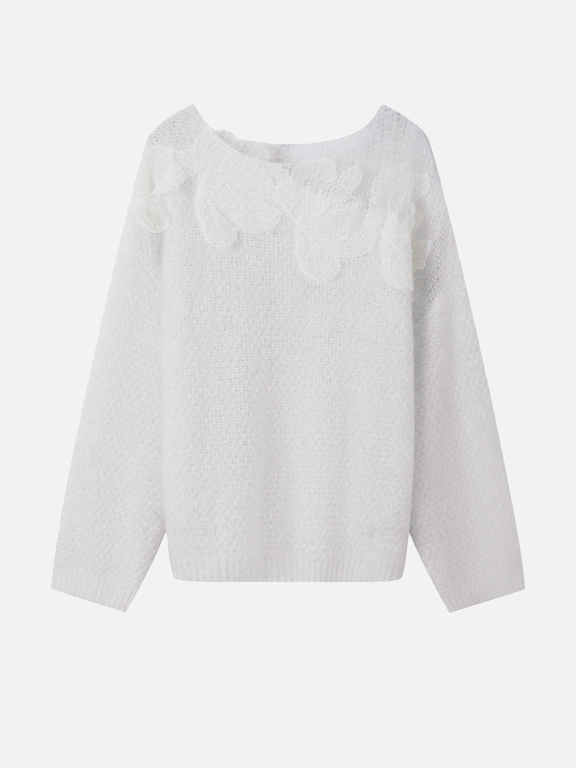 Flower Lace Docking Sheer Asymmetric Knit (2 Colors)