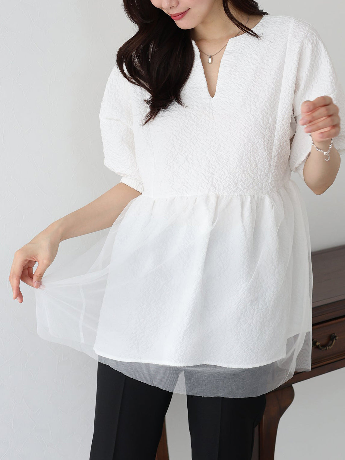 Layered tulle jacquard blouse in 3 colors