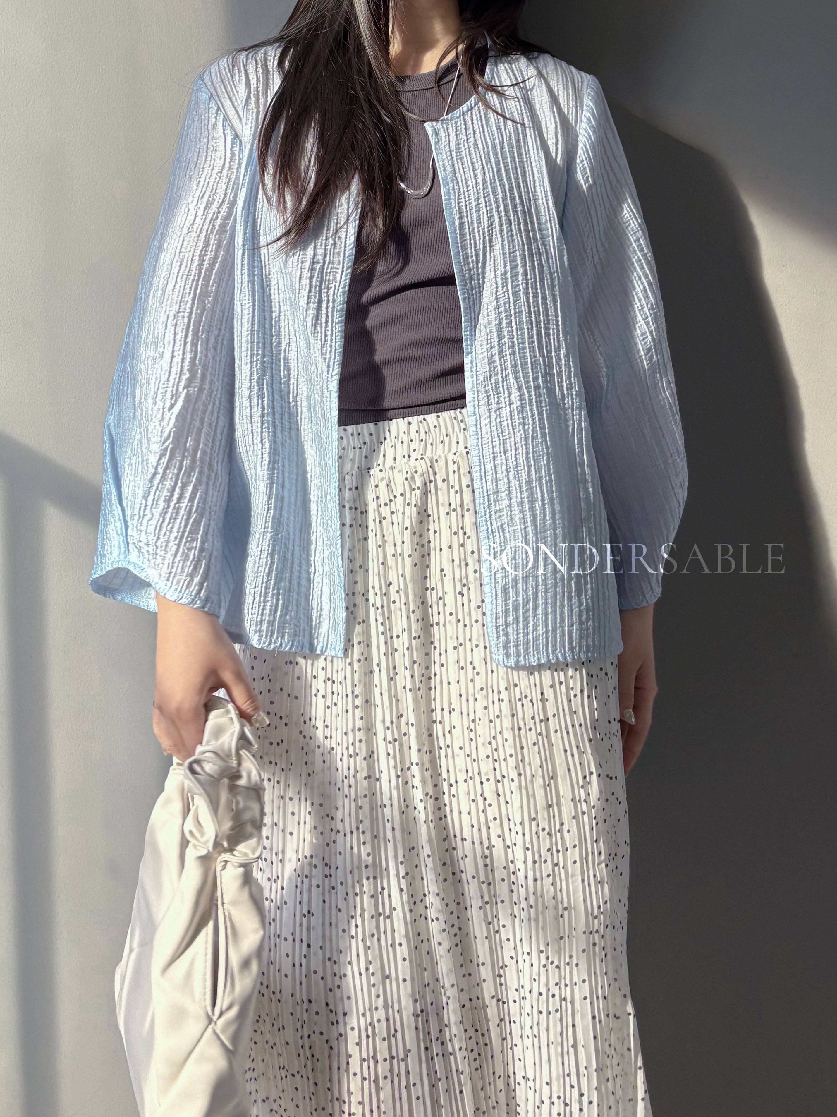 [New colors added] Sheer pin tuck wrap blouse in 4 colors