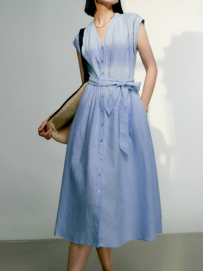 V-neck belted shirt dress in 2 colors