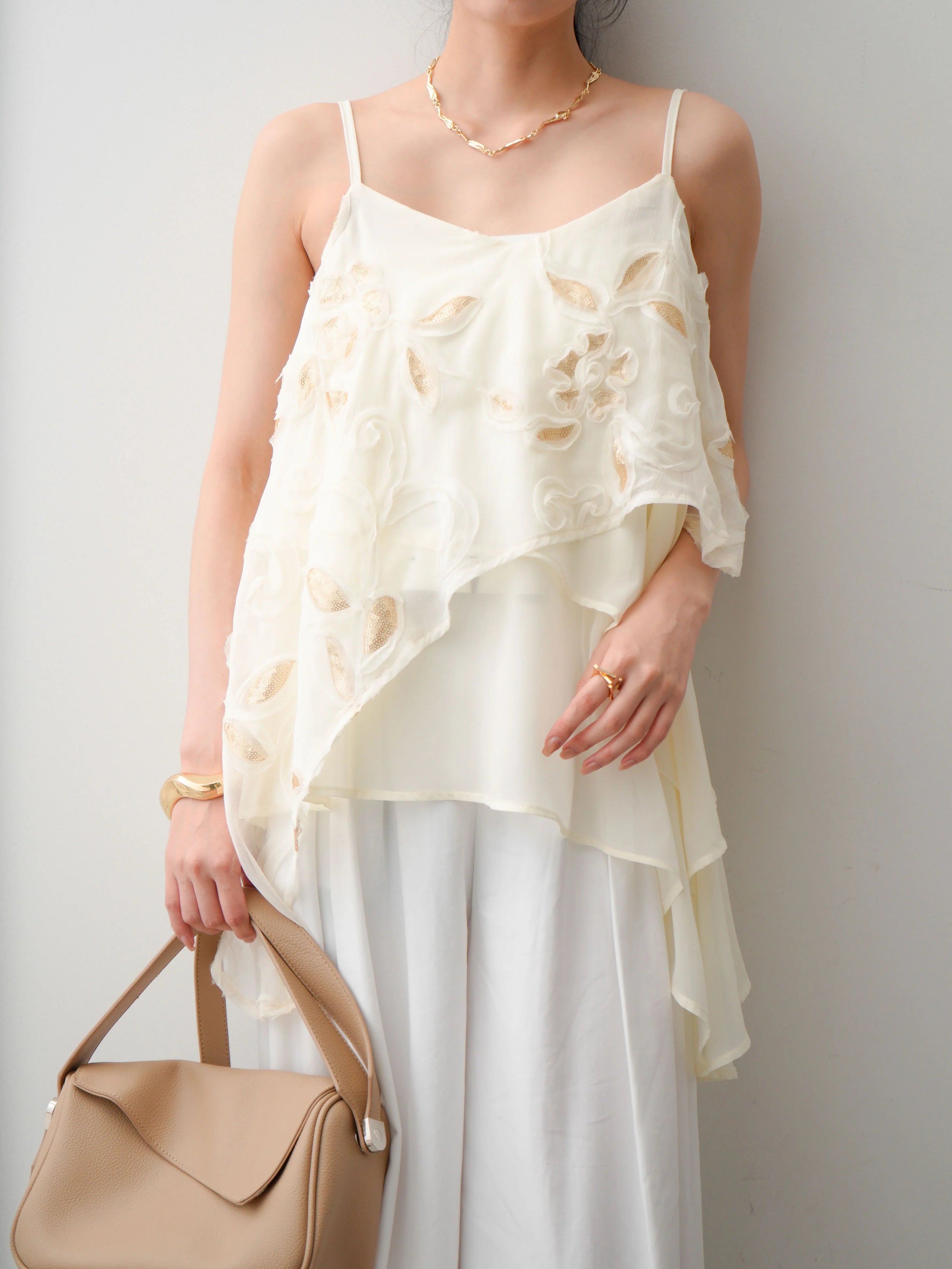 Sequin Motif Chiffon Camisole - 2 colors