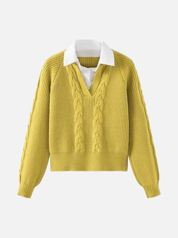 Shirt-docking Aran knit (4 colors)