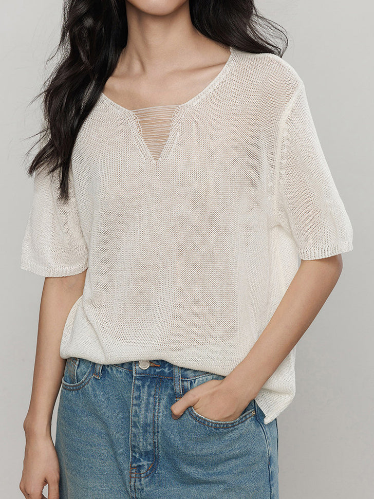 シアーハーフスリーブメッシュニット　4色入