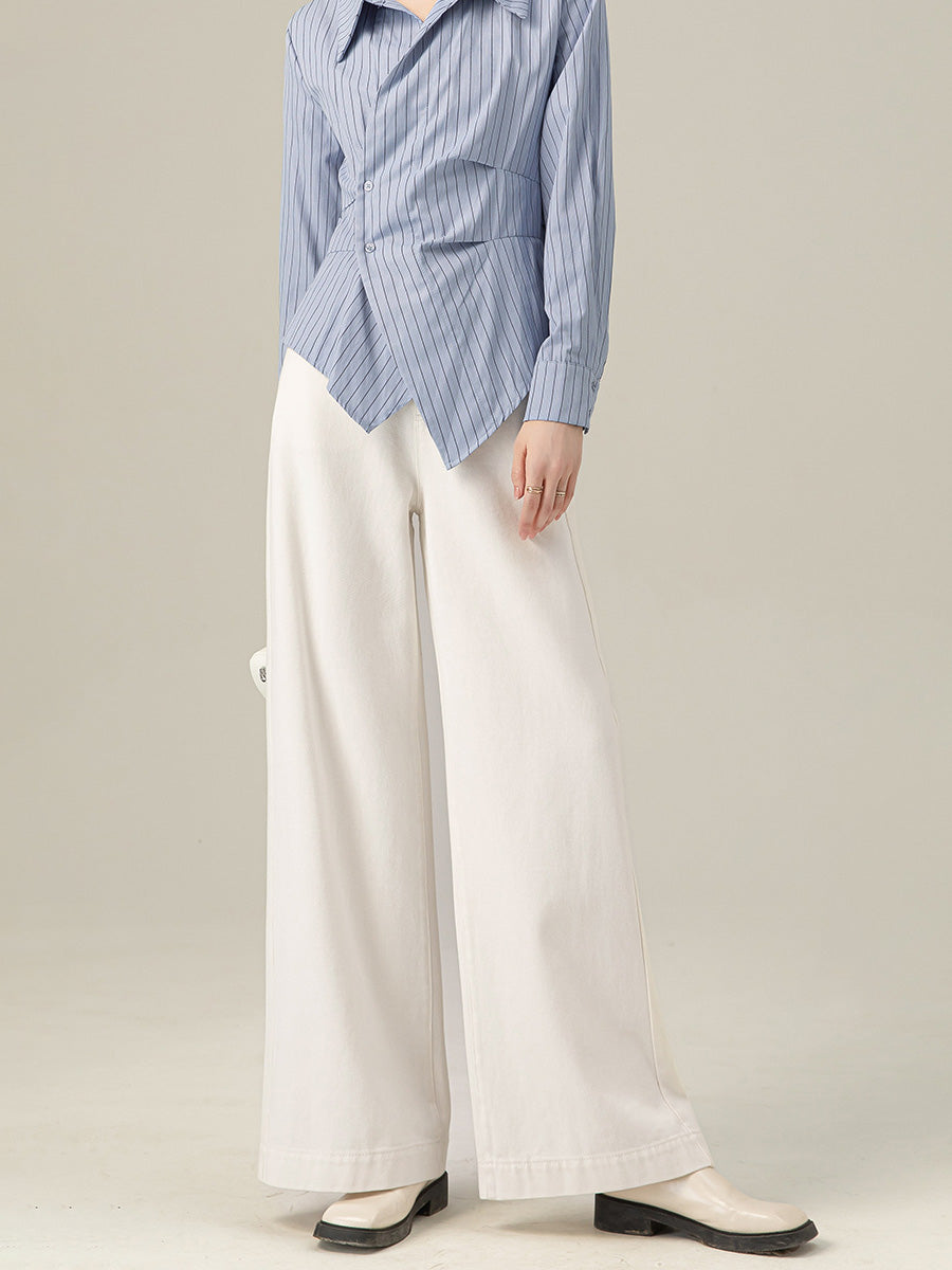 High-waisted seam pocket wide denim pants (2 colors)