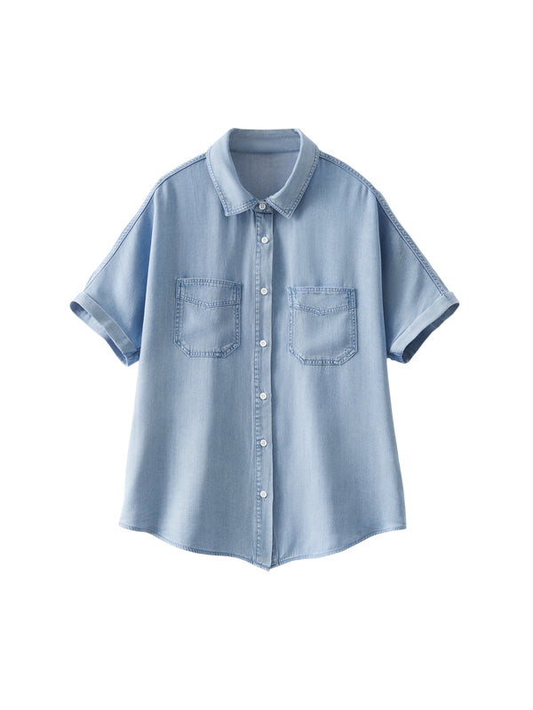 Half sleeve denim shirt in 2 colors