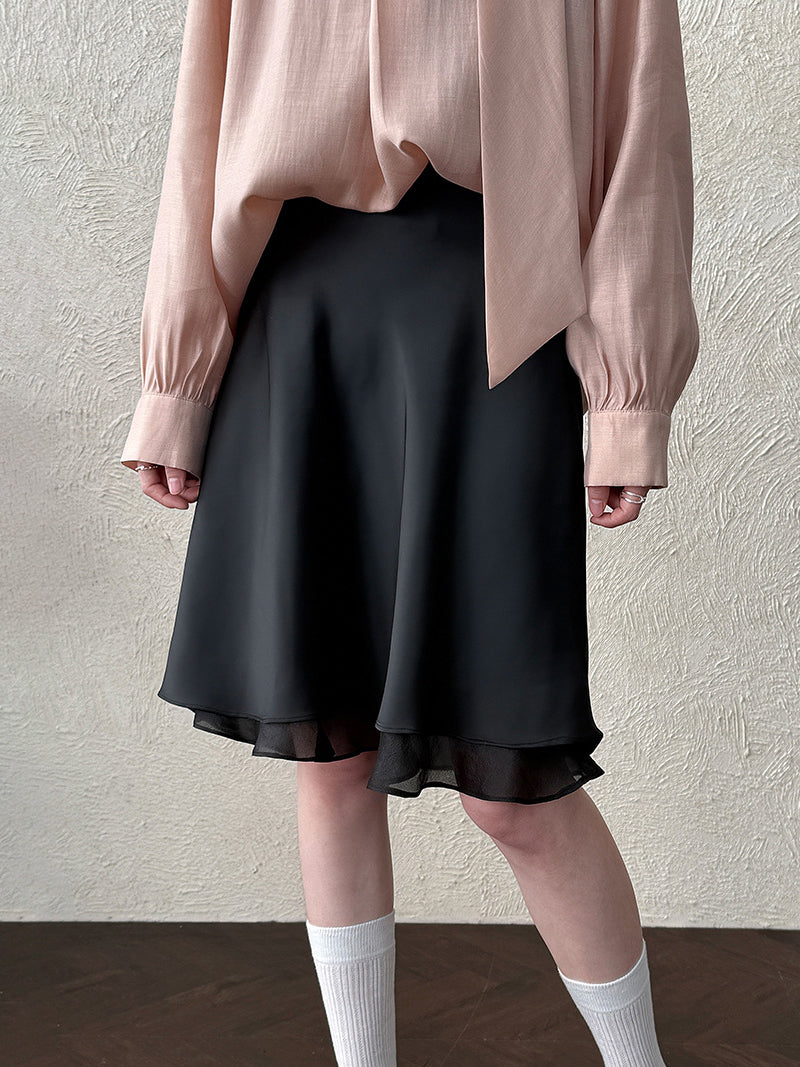 Tulle Docking Satin Skirt (2 colors)