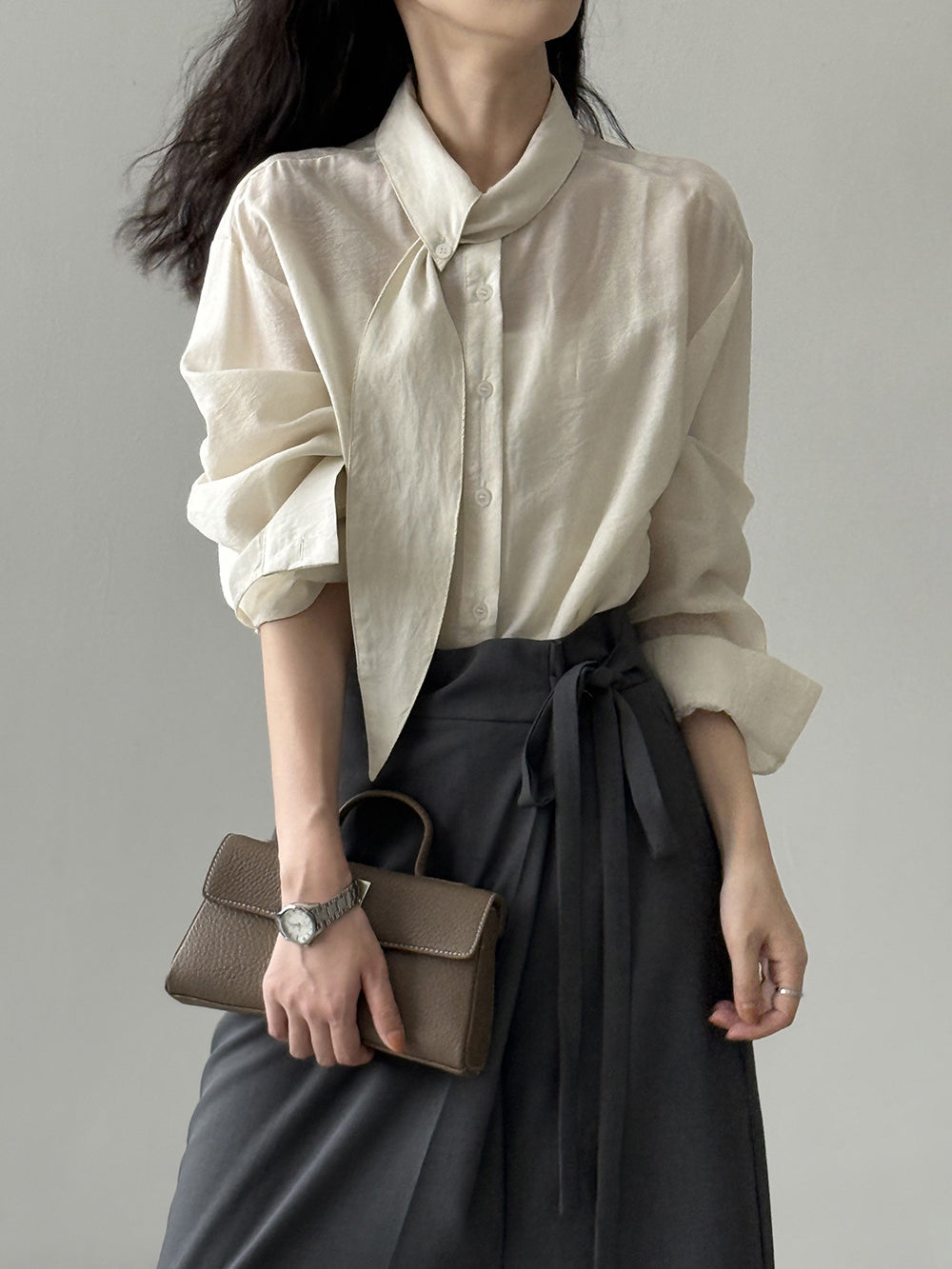 アシンメトリーボウタイブラウス　2色入